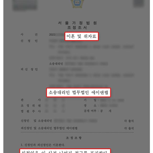 [조정이혼] 배우자의 외도 의심에 반박해 위자료 전액 기각시키며 이혼조정 성립